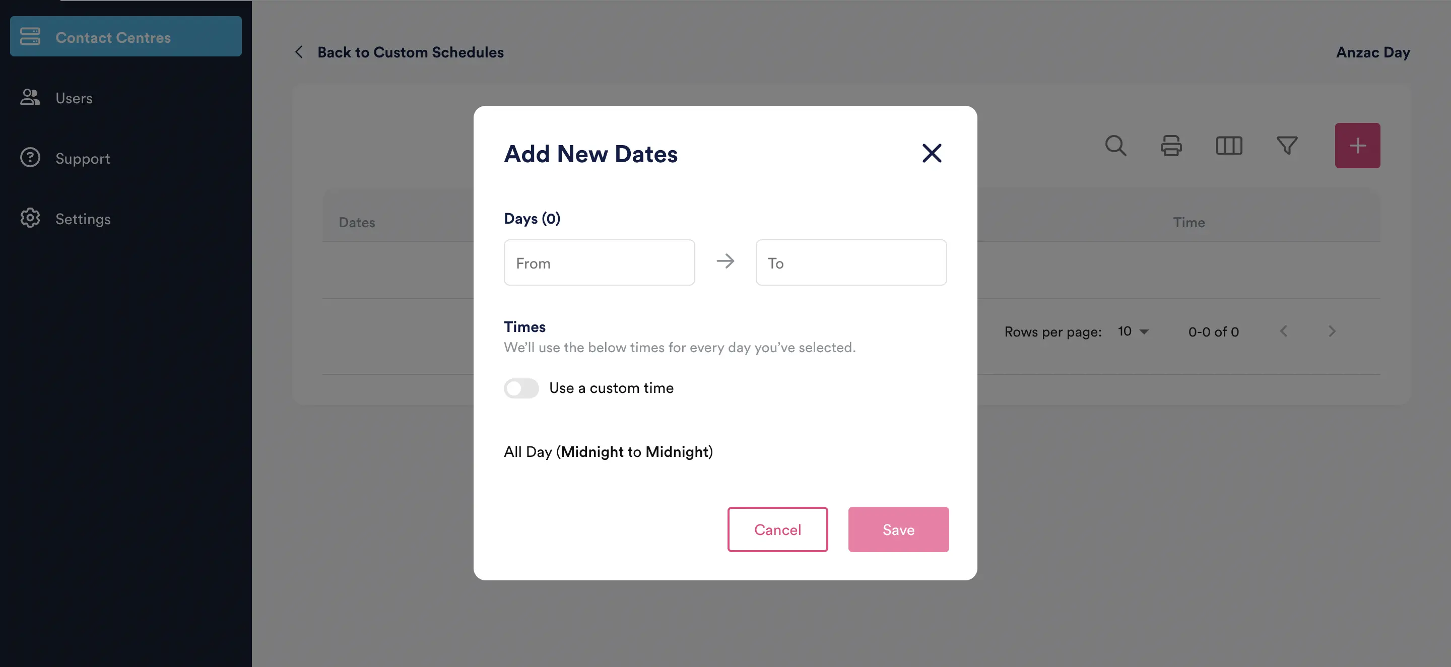 Add dates modal