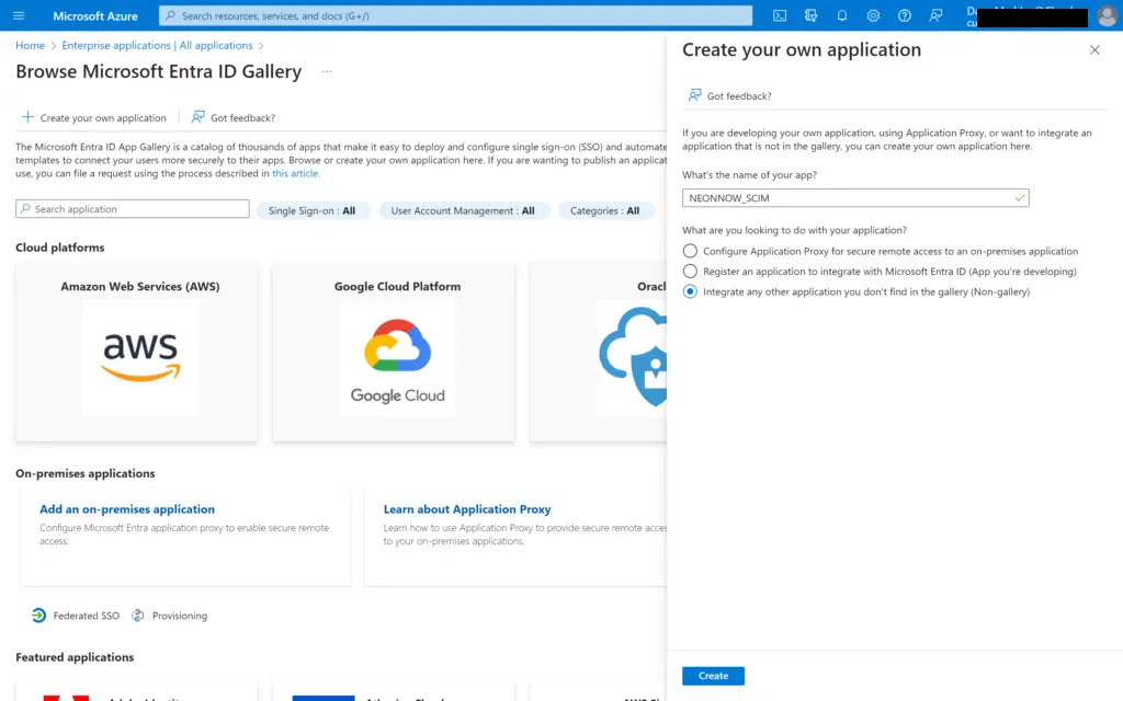 Azure create application